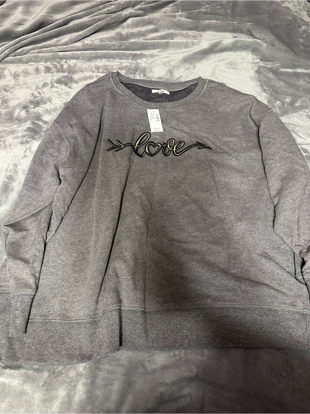 Maurices Gray 'Love' Embroidered Crew Sweatshirt